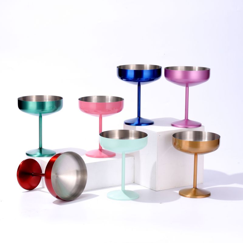 OEM 300ml Double Wall Insulated Stainless Steel Cocktail Tumbler Wine Glasses Insulated Martini Glasses for Bar Use