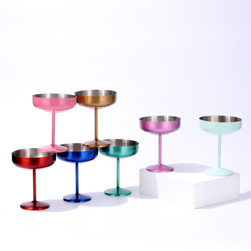 OEM 300ml Double Wall Insulated Stainless Steel Cocktail Tumbler Wine Glasses Insulated Martini Glasses for Bar Use