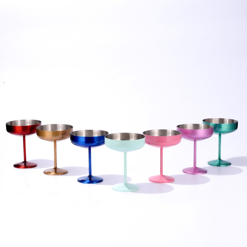 OEM 300ml Double Wall Insulated Stainless Steel Cocktail Tumbler Wine Glasses Insulated Martini Glasses for Bar Use