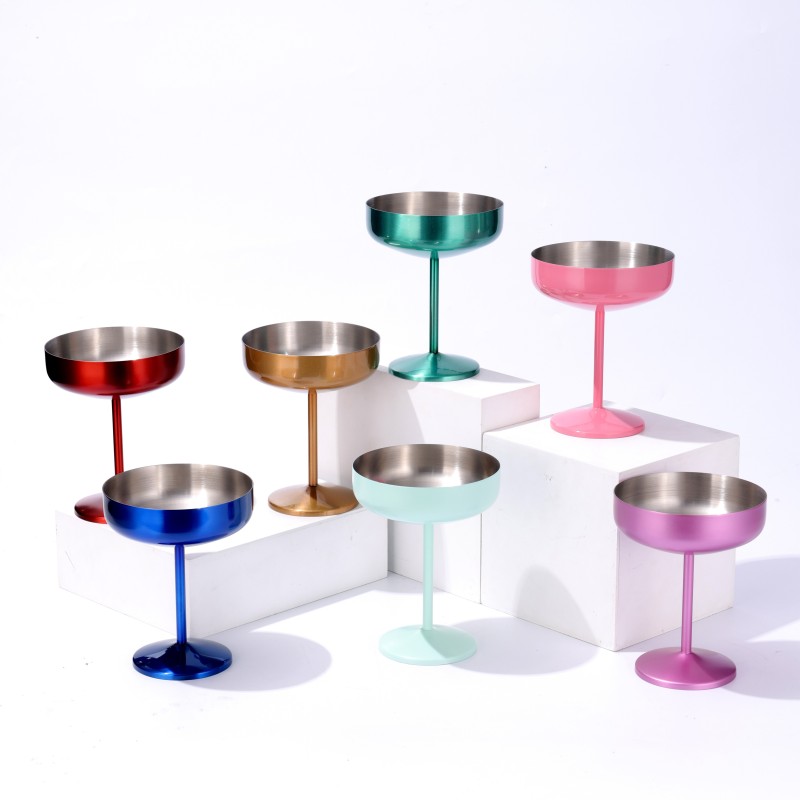OEM 300ml Double Wall Insulated Stainless Steel Cocktail Tumbler Wine Glasses Insulated Martini Glasses for Bar Use