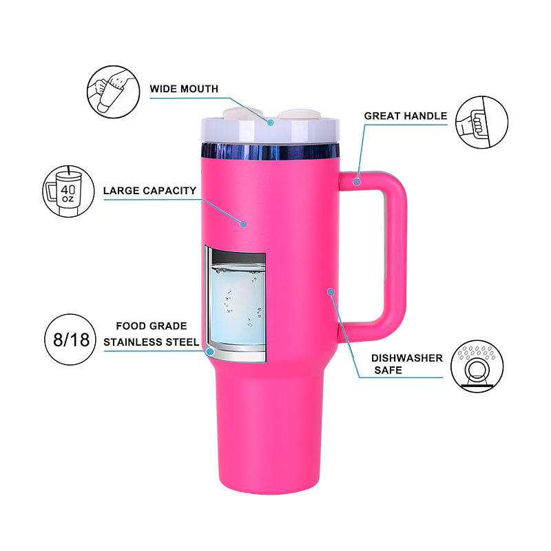 40 oz Stainless Steel Tumbler with Handle H2.0 304 Double Wall Vacuum Insulated Sports Travel Mug Customizable Logo