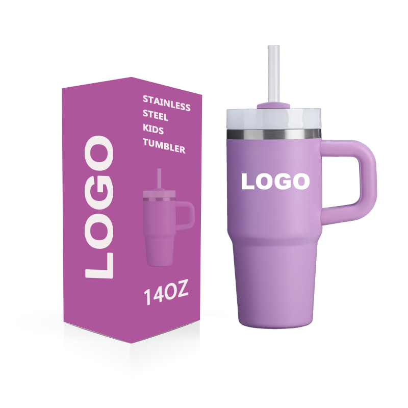 BPA Free 14oz Tumbler Double Wall Insulated Powder Coated Sublimation Blank 14oz Tumbler Cute Kids Tumbler with Handle and Straw