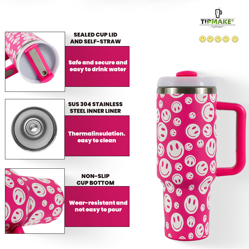 YEDI 40oz Stainless Steel Car Cup with Handle Adventure Travel Mug with Straw Customizable Logo