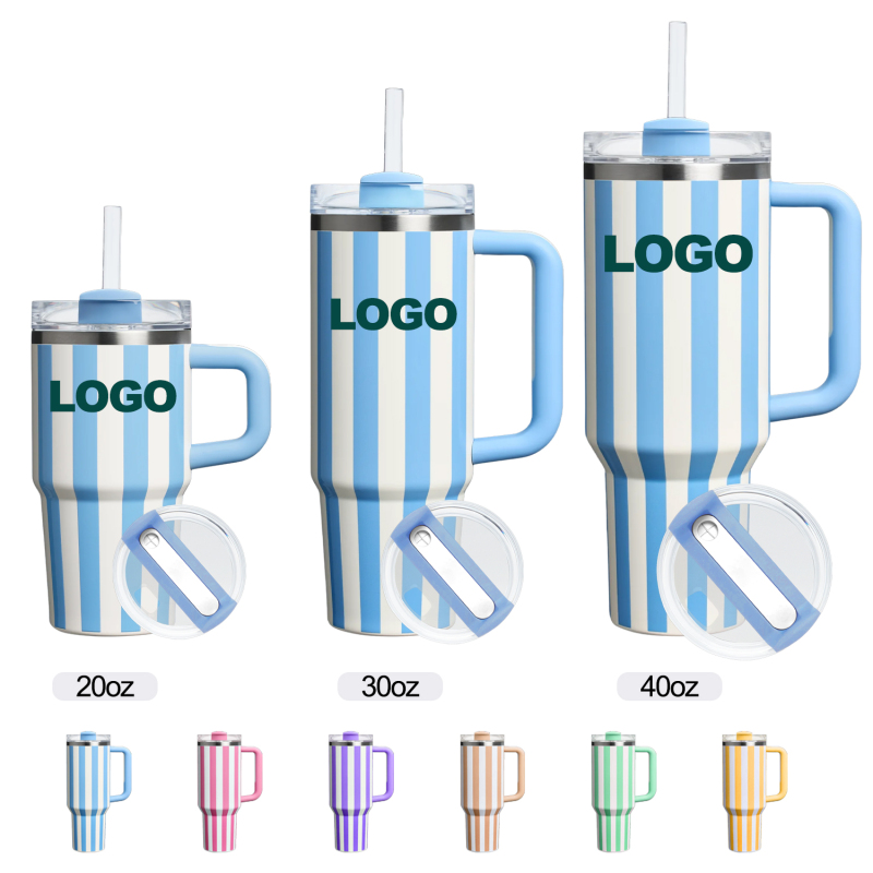 YEDI Argentina Black Blue Pink White Stripe 40oz Stainless Steel Tumblers with Lid and Removable Handle Coffee Travel Mug
