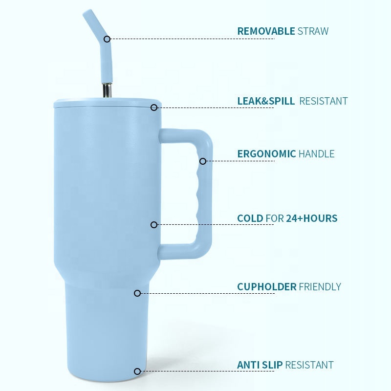Gobelet en acier inoxydable mat à sublimation thermique, version 40, 3.0 oz, avec couvercle et poignée
