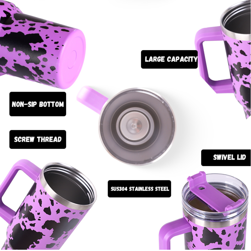 YEDI Logo New 40oz Car Cup with Handle Stainless Steel Travel Adventure Mug With Straw