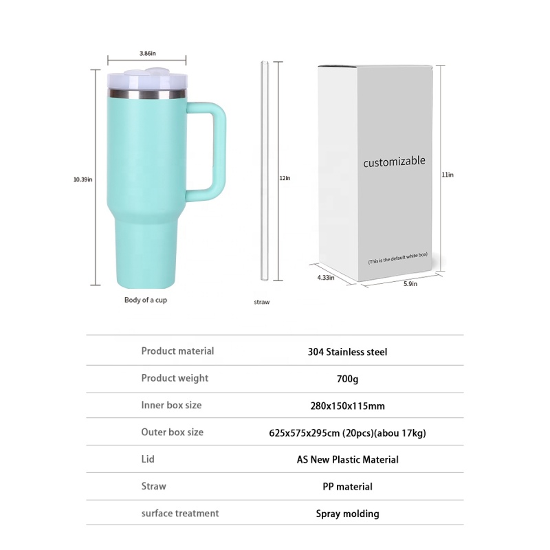 YEDI New Arrivals Custom Logo 40 OZ Powder Coated Beer Mug Thermal Travel Tumblers Stainless Steel 40oz Tumbler With Handle
