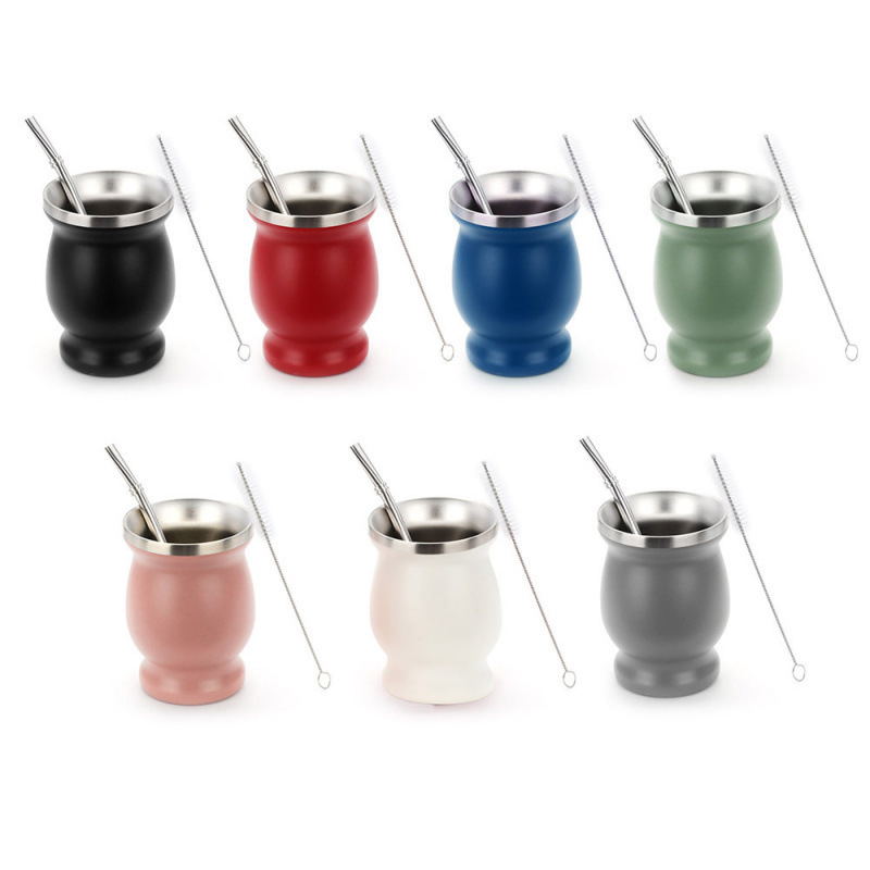 YEDI Stainless Steel Yerba Cups 8 Ounces Mate Gourd Mate Tea Tumbler Bombilla Set 12oz Cuia Mate Cup Cocido Thermos
