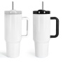40oz Sublimation White Tumbler with Handle and Stainless Steel Straw Insulated Double Wall Vacuum Reusable Cups with  Lid