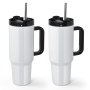 40oz Sublimation White Tumbler with Handle and Stainless Steel Straw Insulated Double Wall Vacuum Reusable Cups with  Lid