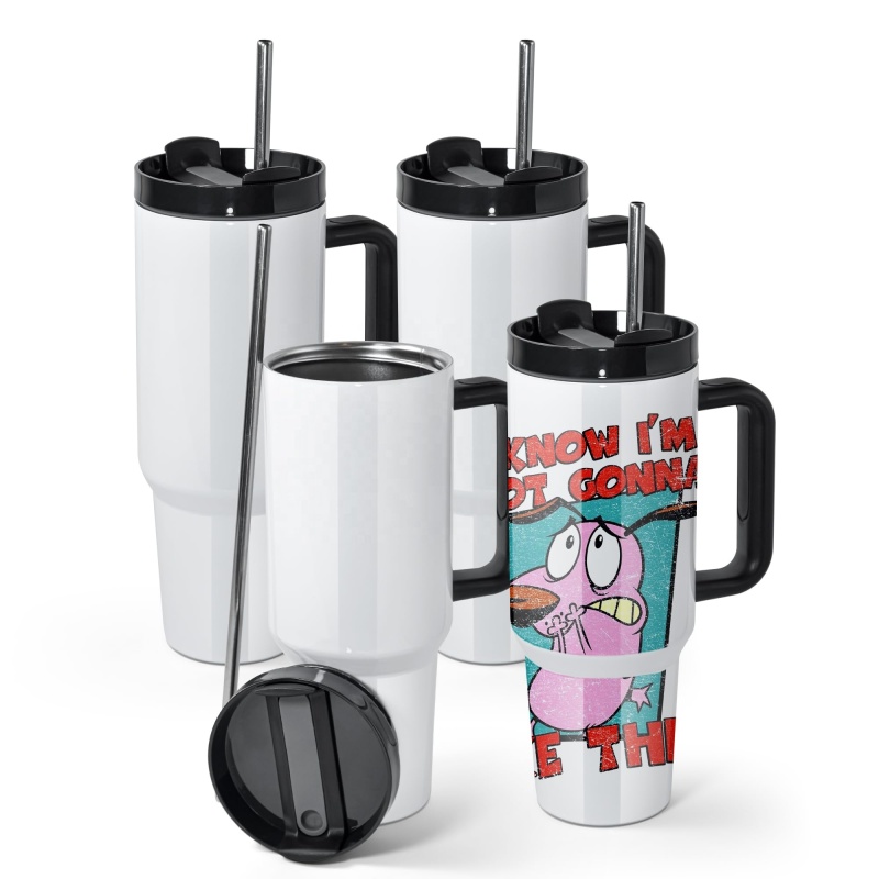 40oz Sublimation White Tumbler with Handle and Stainless Steel Straw Insulated Double Wall Vacuum Reusable Cups with  Lid