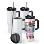 40oz Sublimation White Tumbler with Handle and Stainless Steel Straw Insulated Double Wall Vacuum Reusable Cups with  Lid