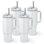 40oz Sublimation White Tumbler with Handle and Stainless Steel Straw Insulated Double Wall Vacuum Reusable Cups with  Lid