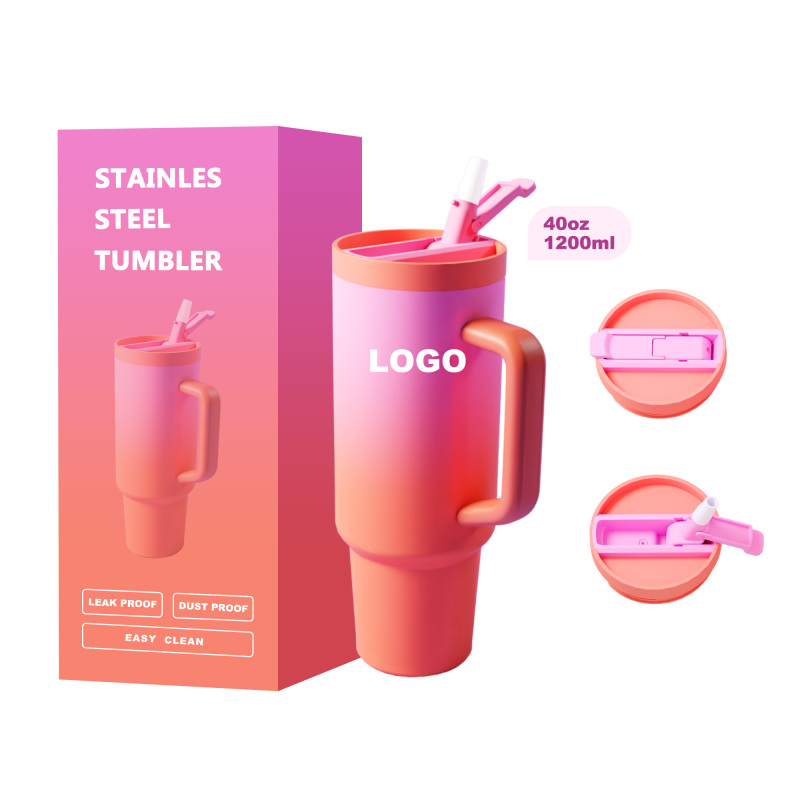 40oz  40OZ Flip Straw Tumbler with Handle Double Wall Vacuum Tumbler Cup With Straw and Lid Vacuum Metal Cup Travel Coffee Mug