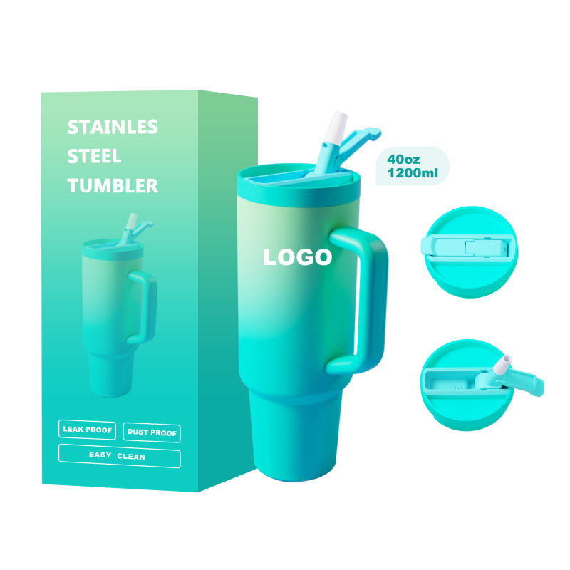 40oz  40OZ Flip Straw Tumbler with Handle Double Wall Vacuum Tumbler Cup With Straw and Lid Vacuum Metal Cup Travel Coffee Mug