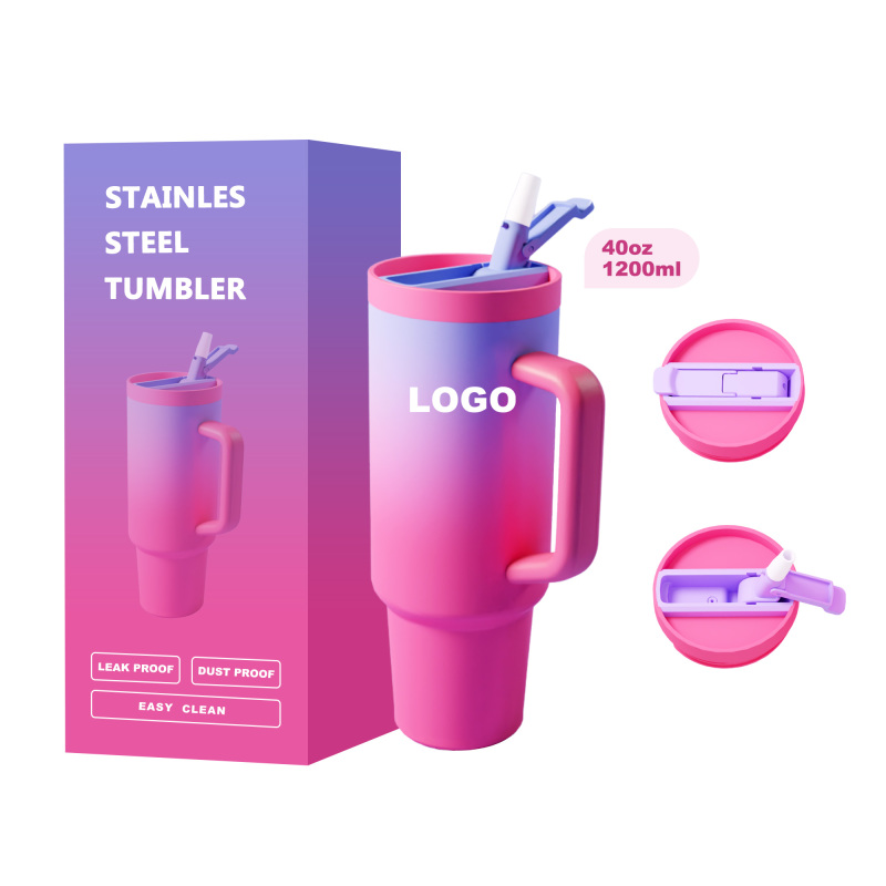 40oz  40OZ Flip Straw Tumbler with Handle Double Wall Vacuum Tumbler Cup With Straw and Lid Vacuum Metal Cup Travel Coffee Mug