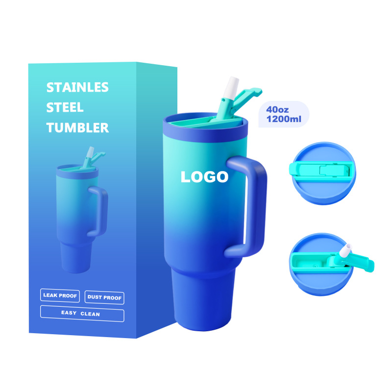 40oz  40OZ Flip Straw Tumbler with Handle Double Wall Vacuum Tumbler Cup With Straw and Lid Vacuum Metal Cup Travel Coffee Mug