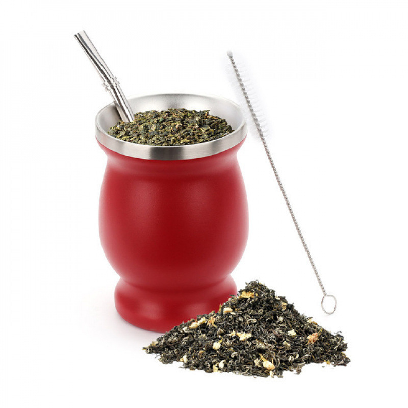 Wholesales Tea Mugs Double Wall Insulated Stainless Steel Cup With Black Mate Color Tea Espresso Tumbler 8oz Yerba Mate Mugs