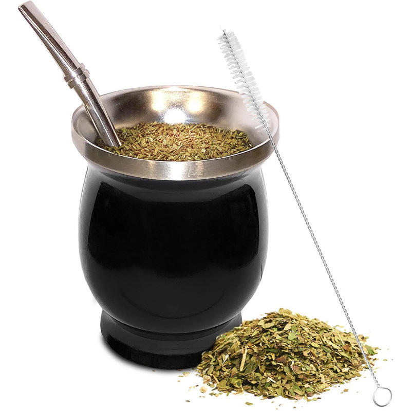 Wholesales Tea Mugs Double Wall Insulated Stainless Steel Cup With Black Mate Color Tea Espresso Tumbler 8oz Yerba Mate Mugs