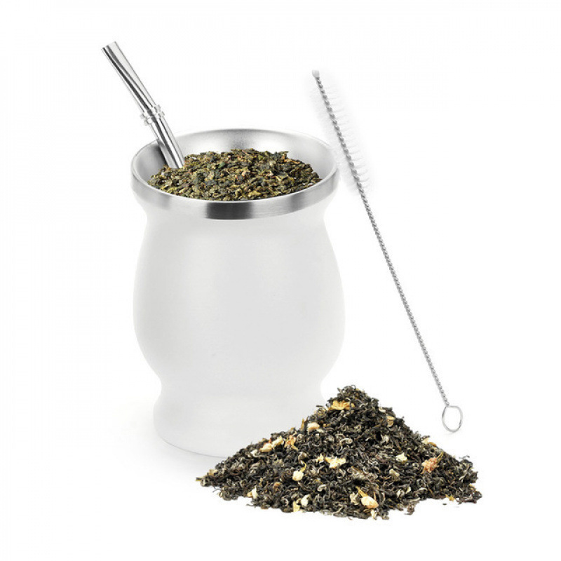 Wholesales Tea Mugs Double Wall Insulated Stainless Steel Cup With Black Mate Color Tea Espresso Tumbler 8oz Yerba Mate Mugs
