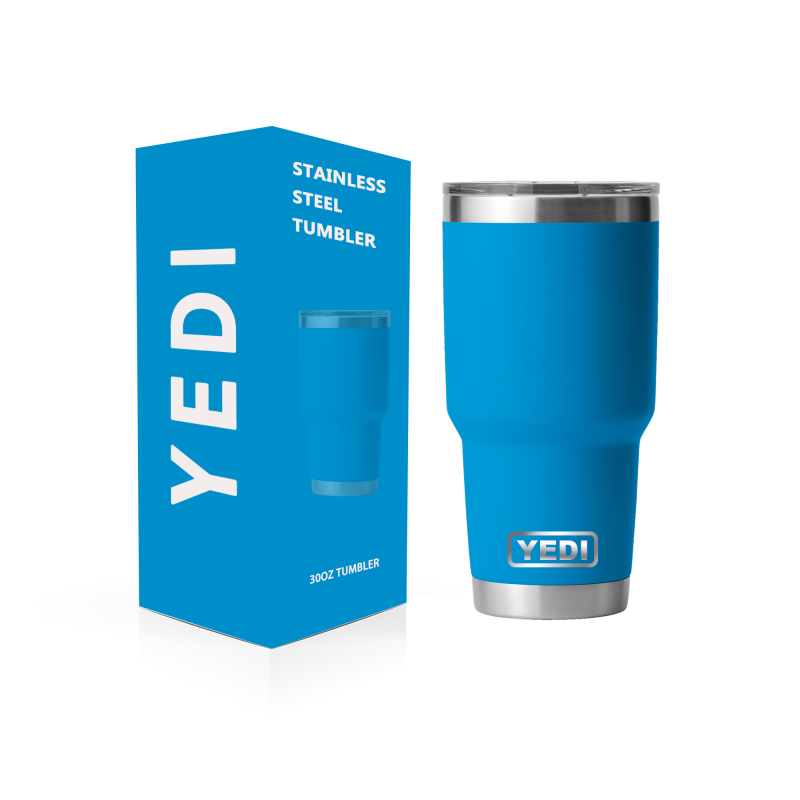 YEDI 30oz Big Wave Blue Double Wall Vacuum Insulated Travel Coffee Mug Tumbler Stainless Steel Tumbler Cup Mug