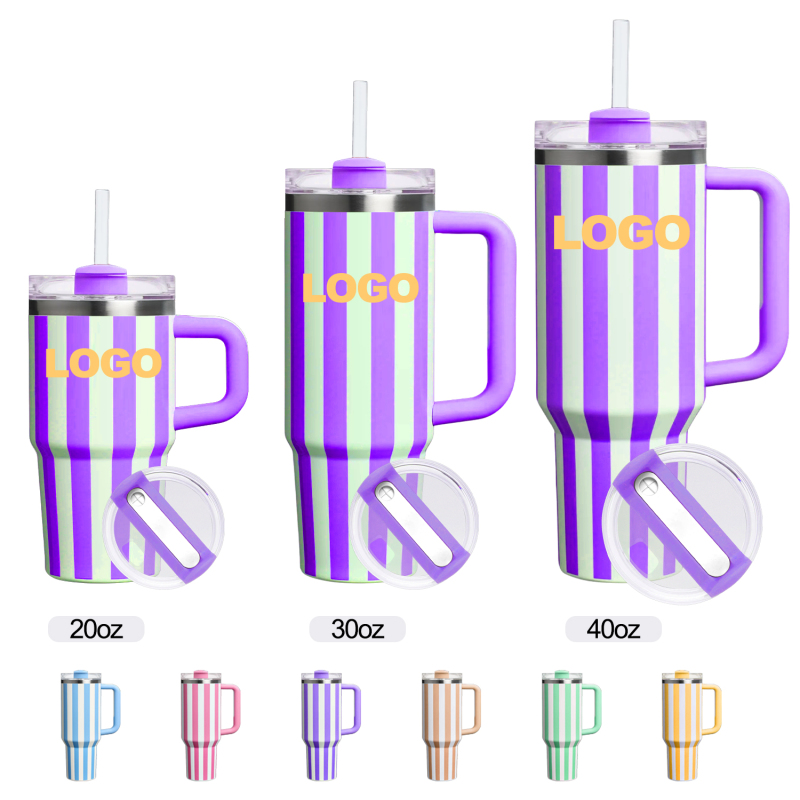 YEDI Custom 40oz Double Wall Stainless Steel Vacuum Insulated Tumbler Candy Lines Stripes Design with Customizable Logo Cup for 