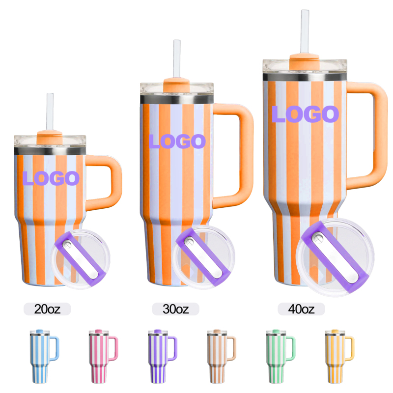 YEDI Custom 40oz Double Wall Stainless Steel Vacuum Insulated Tumbler Candy Lines Stripes Design with Customizable Logo Cup for 
