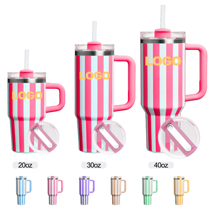 YEDI Custom 40oz Double Wall Stainless Steel Vacuum Insulated Tumbler Candy Lines Stripes Design with Customizable Logo Cup for 