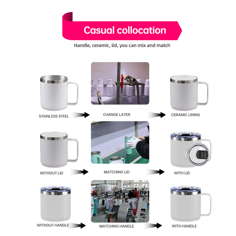 Custom Bulk 10oz 14oz Stackable Mug Double Wall Vacuum Insulated Personalized Coffee Mugs With Magnetic Lid and Ceramic Lined