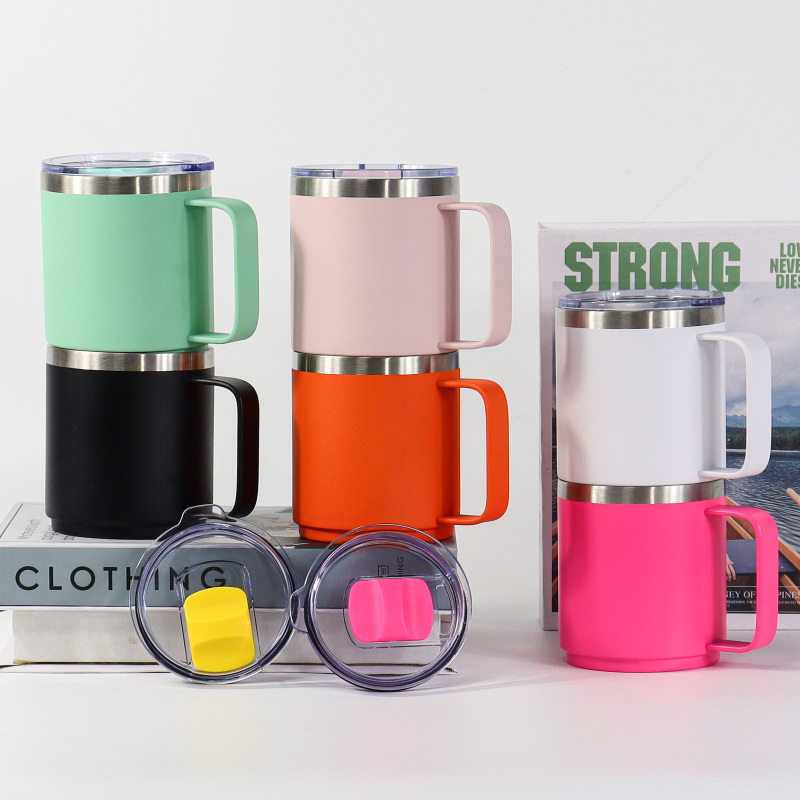 Custom Bulk 10oz 14oz Stackable Mug Double Wall Vacuum Insulated Personalized Coffee Mugs With Magnetic Lid and Ceramic Lined