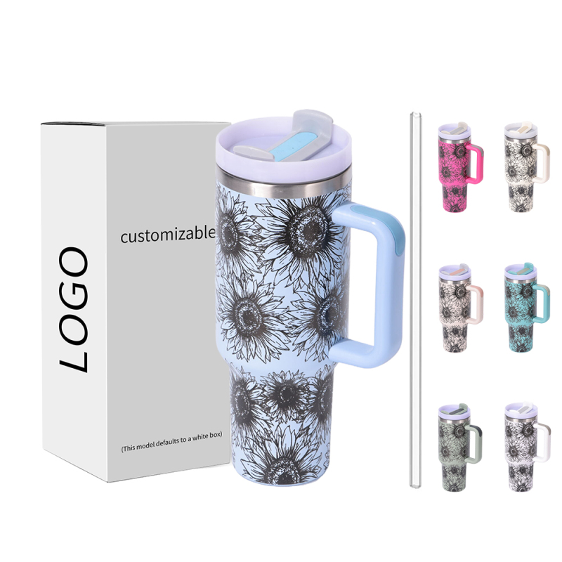 New 40oz H1.0 Tumbler Colors 5d Sunflower Double Wall Vacuum Tumbler with Handle Reusable Stainless Steel Travel Mug