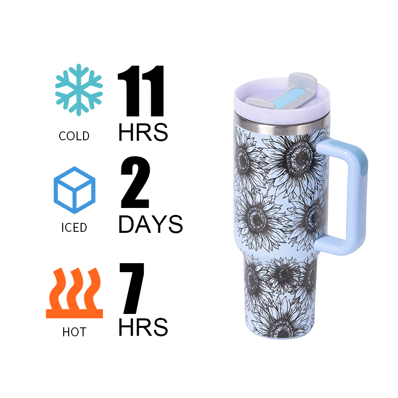 New 40oz H1.0 Tumbler Colors 5d Sunflower Double Wall Vacuum Tumbler with Handle Reusable Stainless Steel Travel Mug