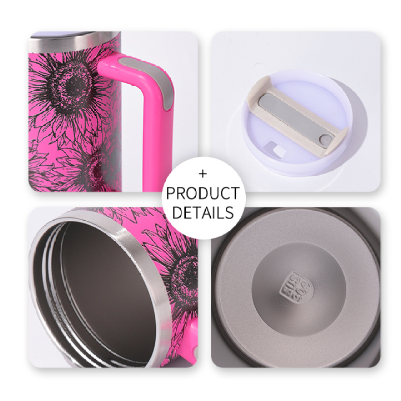 New 40oz H1.0 Tumbler Colors 5d Sunflower Double Wall Vacuum Tumbler with Handle Reusable Stainless Steel Travel Mug