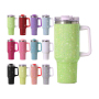 40 oz H2.0 Stick Diamond Tumbler with Handle Stainless Steel Travel Tumbler Reusable Vacuum Insulated Cup Travel  Mug