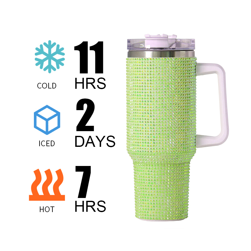 40 oz H2.0 Stick Diamond Tumbler with Handle Stainless Steel Travel Tumbler Reusable Vacuum Insulated Cup Travel  Mug