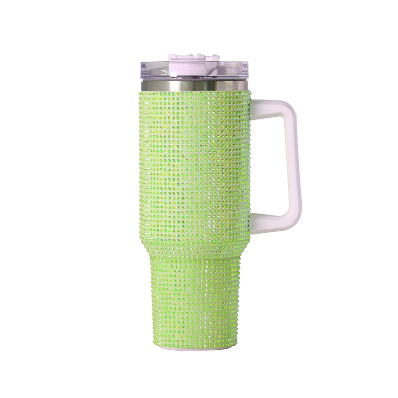 40 oz H2.0 Stick Diamond Tumbler with Handle Stainless Steel Travel Tumbler Reusable Vacuum Insulated Cup Travel  Mug