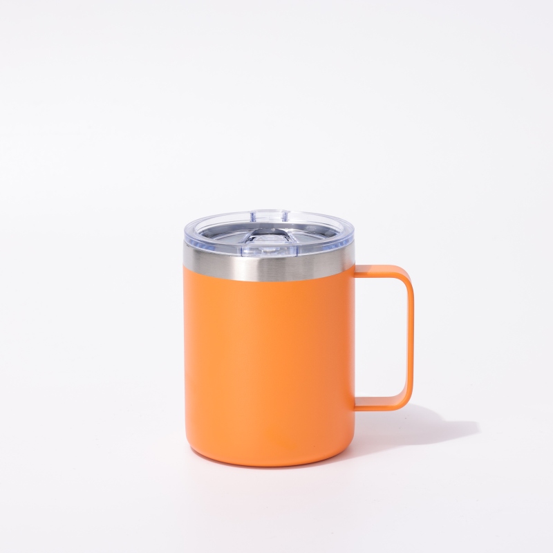 YEDI 12oz Cream Tumbler With Handle Stainless Steel Vacuum Insulated Travel Mug with Splash-Proof Lid Metal Straw and Brush