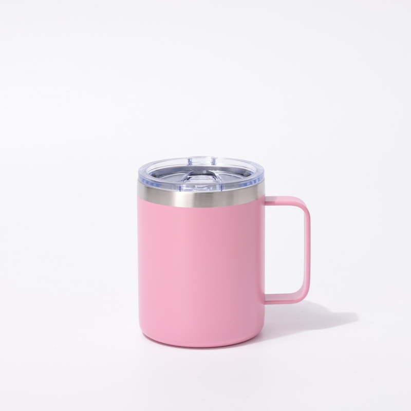 YEDI 12oz Cream Tumbler With Handle Stainless Steel Vacuum Insulated Travel Mug with Splash-Proof Lid Metal Straw and Brush