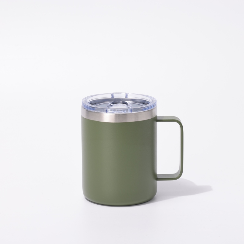 YEDI 12oz Cream Tumbler With Handle Stainless Steel Vacuum Insulated Travel Mug with Splash-Proof Lid Metal Straw and Brush