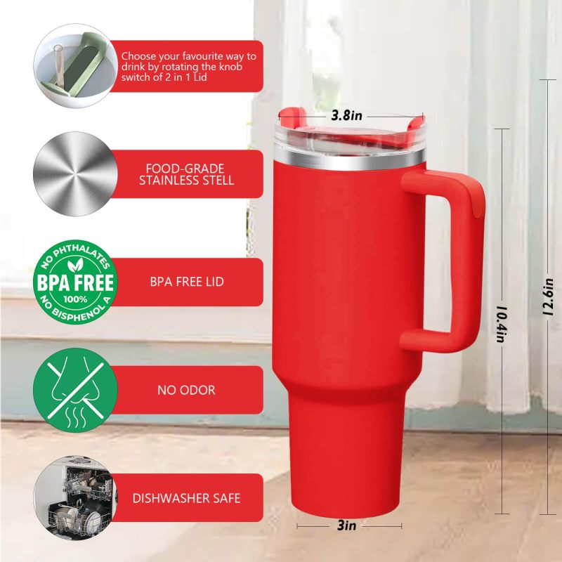 YEDI 40 Oz H1.0 Tumbler Stainless Steel Double Wall Vacuum Leak Proof Coffee Tumbler Mugs Outdoor  Coffee  Travel Mug