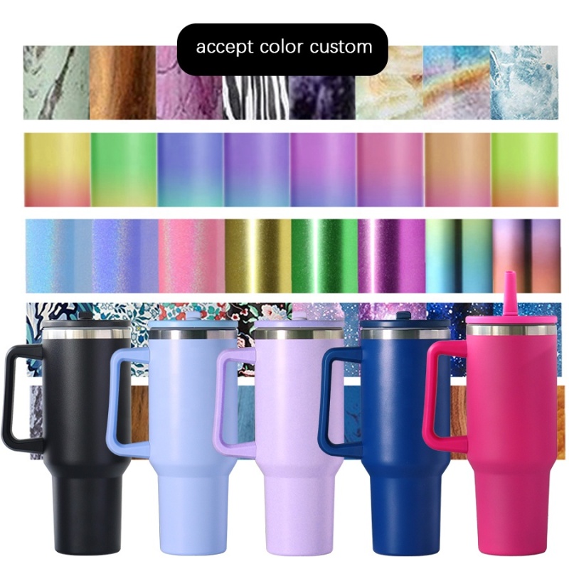 Custom Logo Leak Proof Flip Straw Tumbler Wholesale Bulk Thermal Cup Stainless Steel Coffee Mug 30oz 40oz Tumbler with Handle