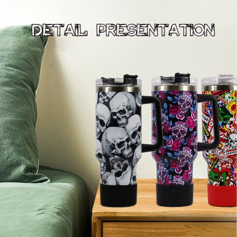 YEDI Wholesale Customized Stainless Steel Metal Mug Travel Coffee Cup 40oz Tumbler with Handle and Straw