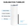20oz Sublimation Tumbler Blank Double Wall 20oz Stainless Steel Total Straight White DIY Printing Heat Press Skinny Tumbler