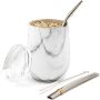YEDI Custom Logo 12oz Stainless Steel Egg Mug Modern Wine Tumbler Cup with Straw Yerba Mate Coffee Tumbler