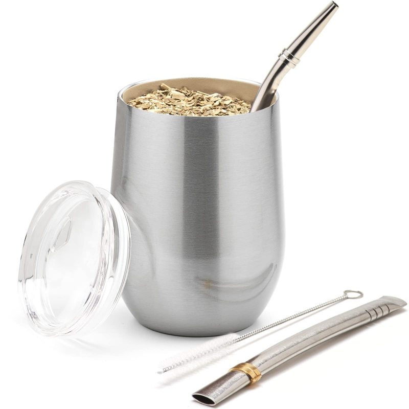 YEDI Custom Logo 12oz Stainless Steel Egg Mug Modern Wine Tumbler Cup with Straw Yerba Mate Coffee Tumbler