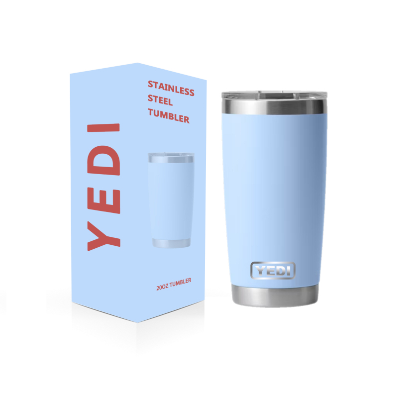 YEDI 20 oz Double Wall Stainless Steel 304 Vacuum Insulated Coffee Mug Car Tumbler Lid Big Sky Blue Customizable Logo
