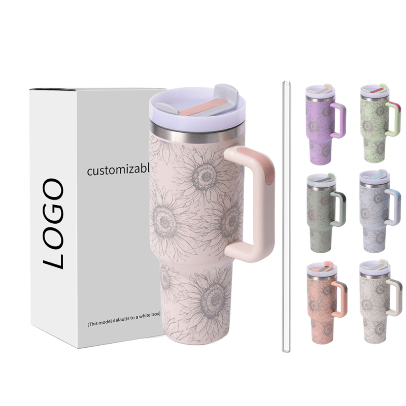 Latest Style 40 oz Stainless Steel Double Wall Vacuum Insulated Car Mug Travel Mug with Handle and Straw Lid