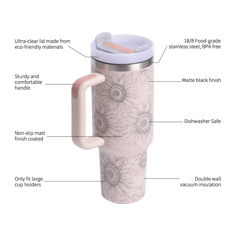 Latest Style 40 oz Stainless Steel Double Wall Vacuum Insulated Car Mug Travel Mug with Handle and Straw Lid