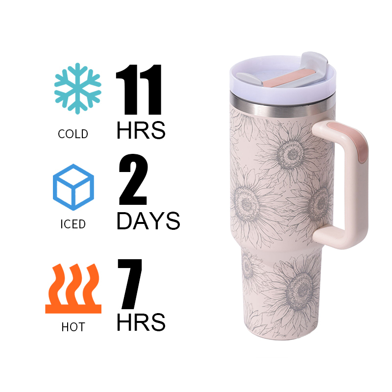 Latest Style 40 oz Stainless Steel Double Wall Vacuum Insulated Car Mug Travel Mug with Handle and Straw Lid
