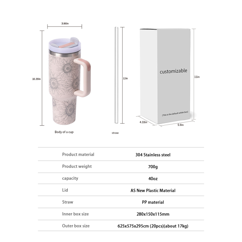Latest Style 40 oz Stainless Steel Double Wall Vacuum Insulated Car Mug Travel Mug with Handle and Straw Lid